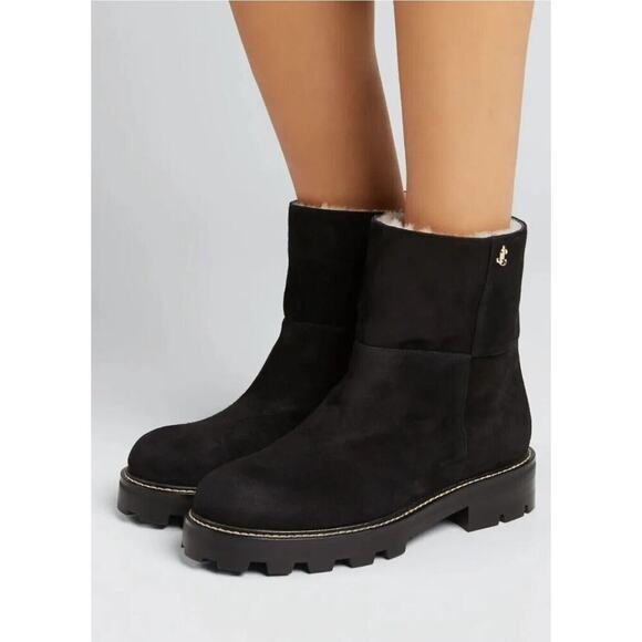 Jimmy Choo Haysel Flat Black Suede and Shearling Boot size 37 - Picture 1 of 15
